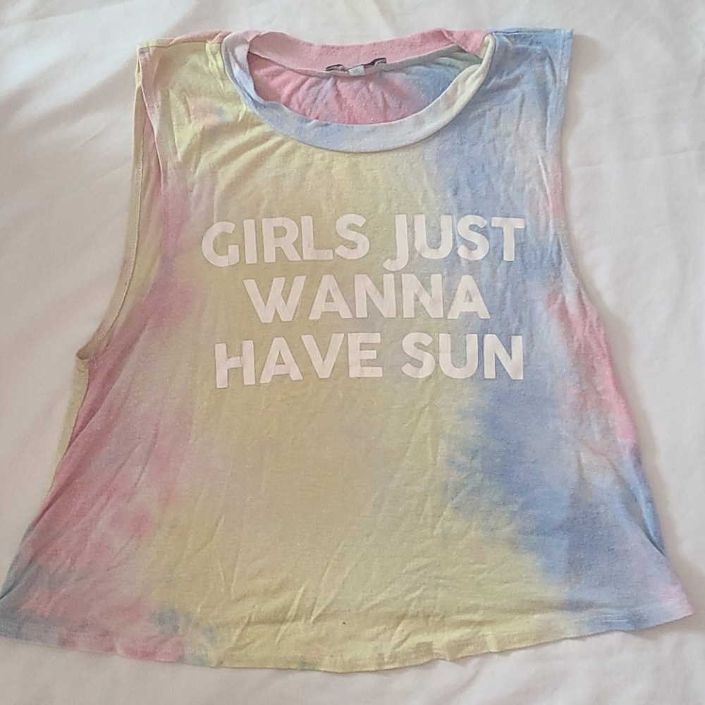 Tie Dye Crop Tank Top "Girls Just Wanna Have Fun"